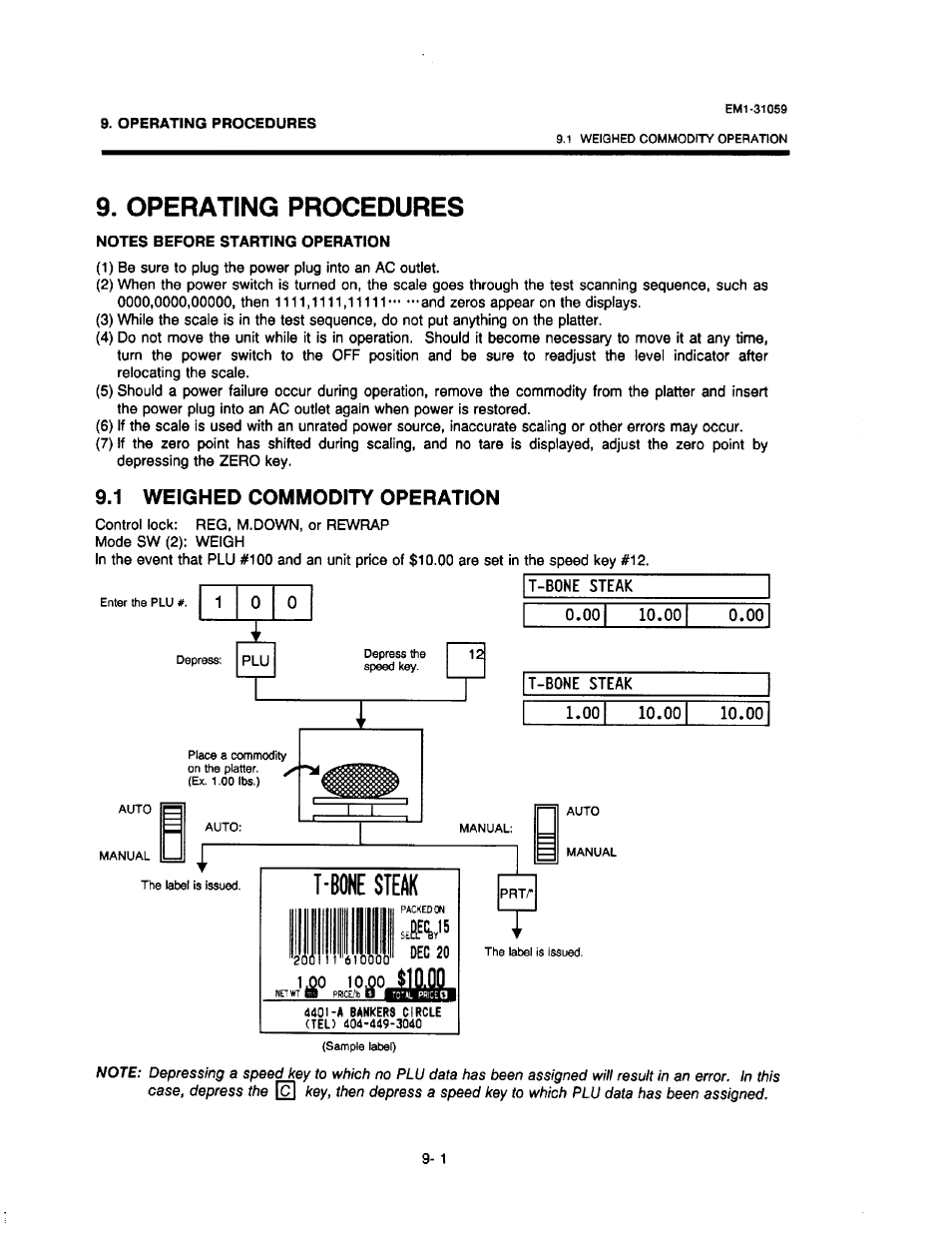 Operating procedures, 1 weighed commodity operation, Weighed commodity operation -1 | Toshiba TEC EM1-31059 User Manual | Page 78 / 116