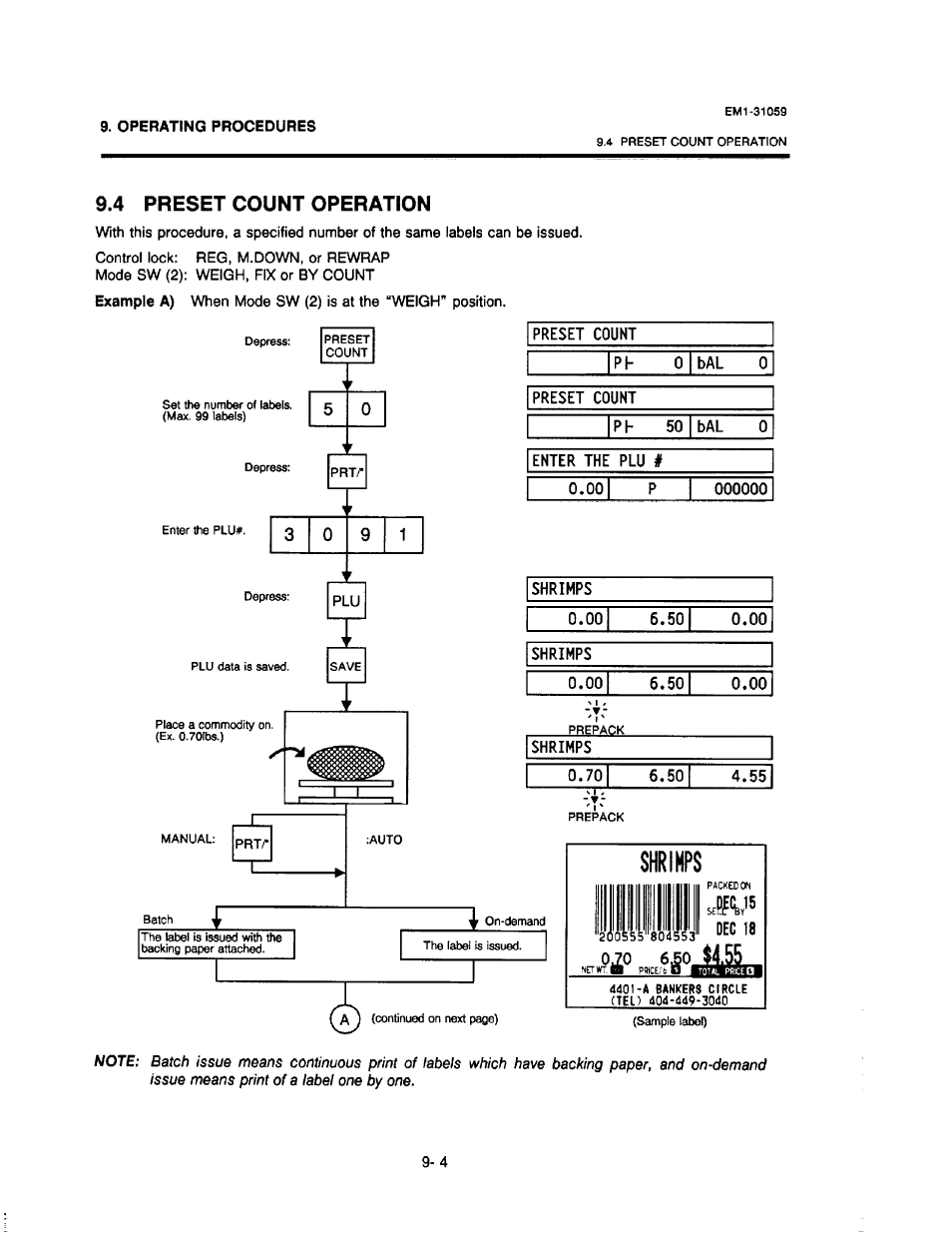 4 preset count operation, Shrihps, Dec 18 | Preset count operation -4 | Toshiba TEC EM1-31059 User Manual | Page 81 / 116