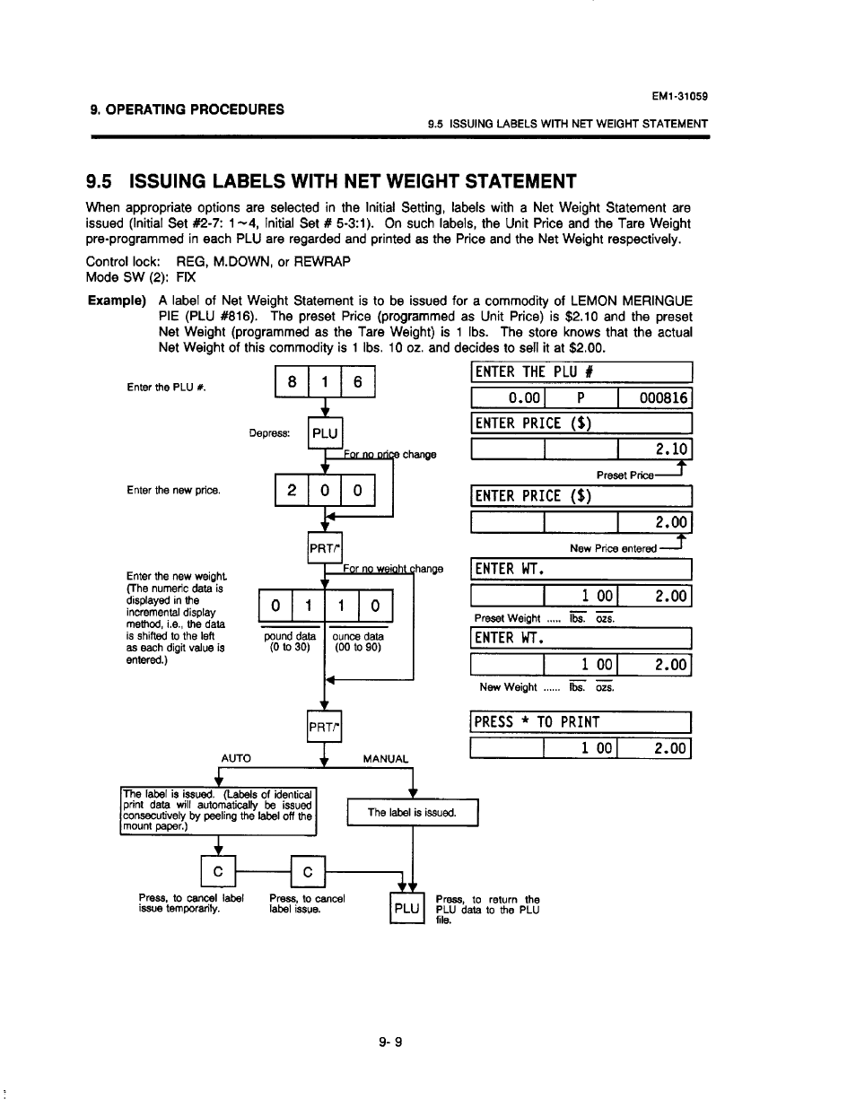 5 issuing labels with net weight statement, Issuing labels with net weight statement -9, Enter price ($) 2.00 | Toshiba TEC EM1-31059 User Manual | Page 86 / 116