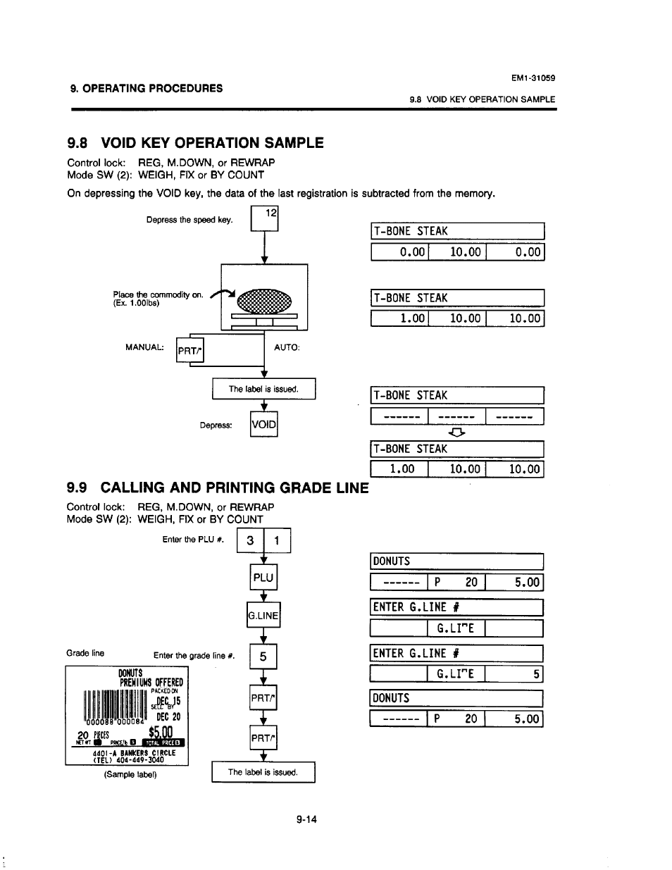 8 void key operation sample, 9 calling and printing grade line, 8 void key operation sample -14 | Calling and printing grade line -14, 20 ms | Toshiba TEC EM1-31059 User Manual | Page 91 / 116