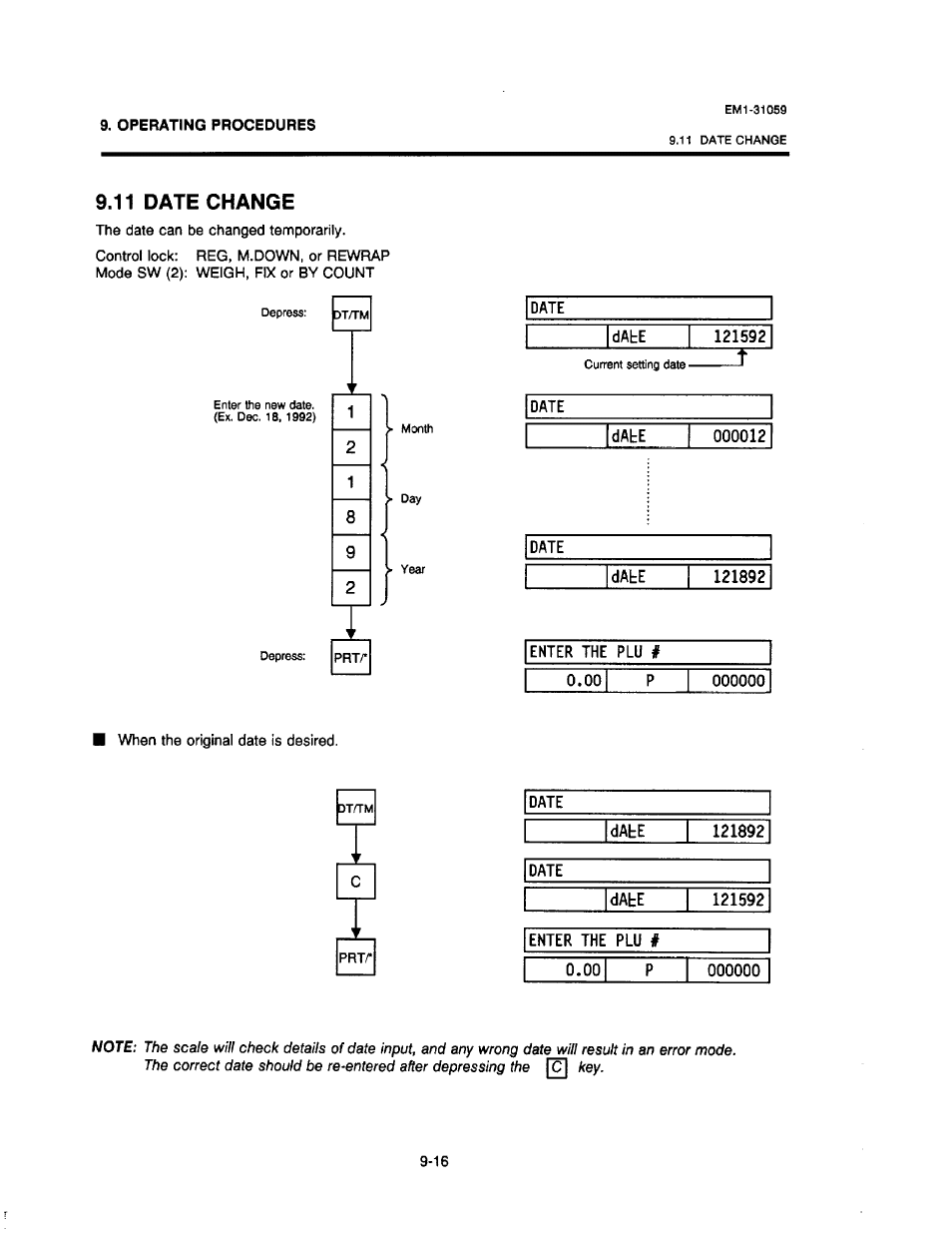 11 date change, 11 date change -16 | Toshiba TEC EM1-31059 User Manual | Page 93 / 116