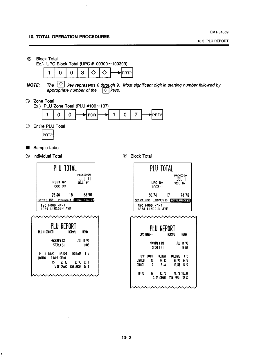 Plu total, Plu report, Jul ii | Jul 11 | Toshiba TEC EM1-31059 User Manual | Page 97 / 116