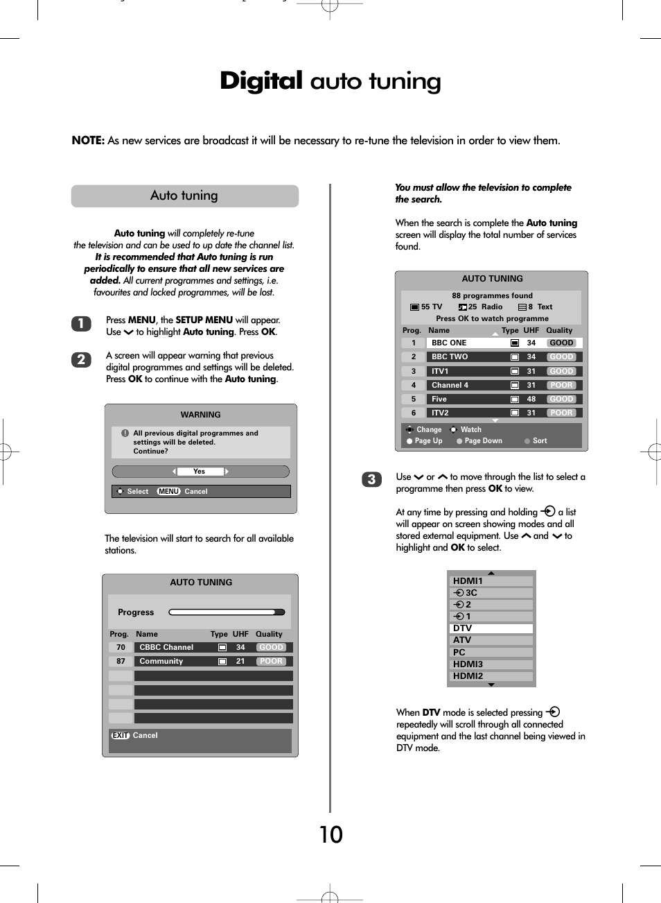 Digital auto tuning, Auto tuning 1 | Toshiba WLT68 User Manual | Page 10 / 40