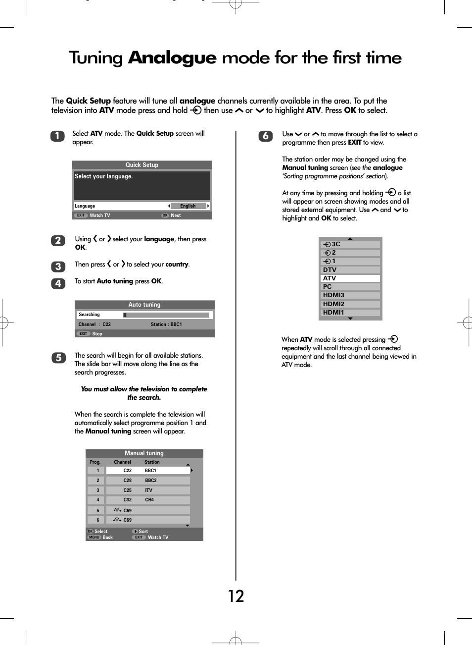 Tuning analogue mode for the first time | Toshiba WLT68 User Manual | Page 12 / 40