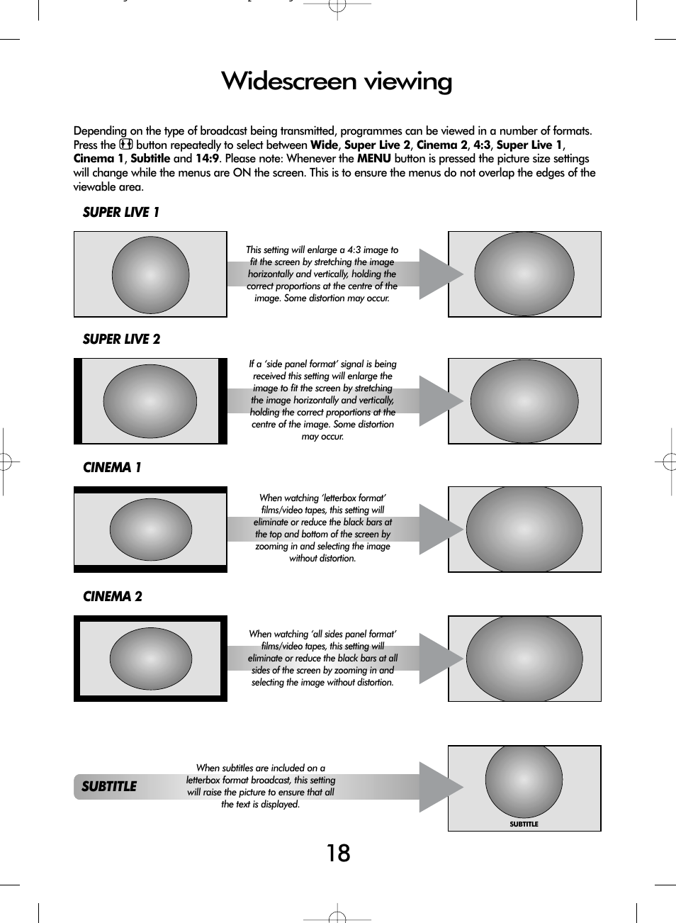 Widescreen viewing | Toshiba WLT68 User Manual | Page 18 / 40