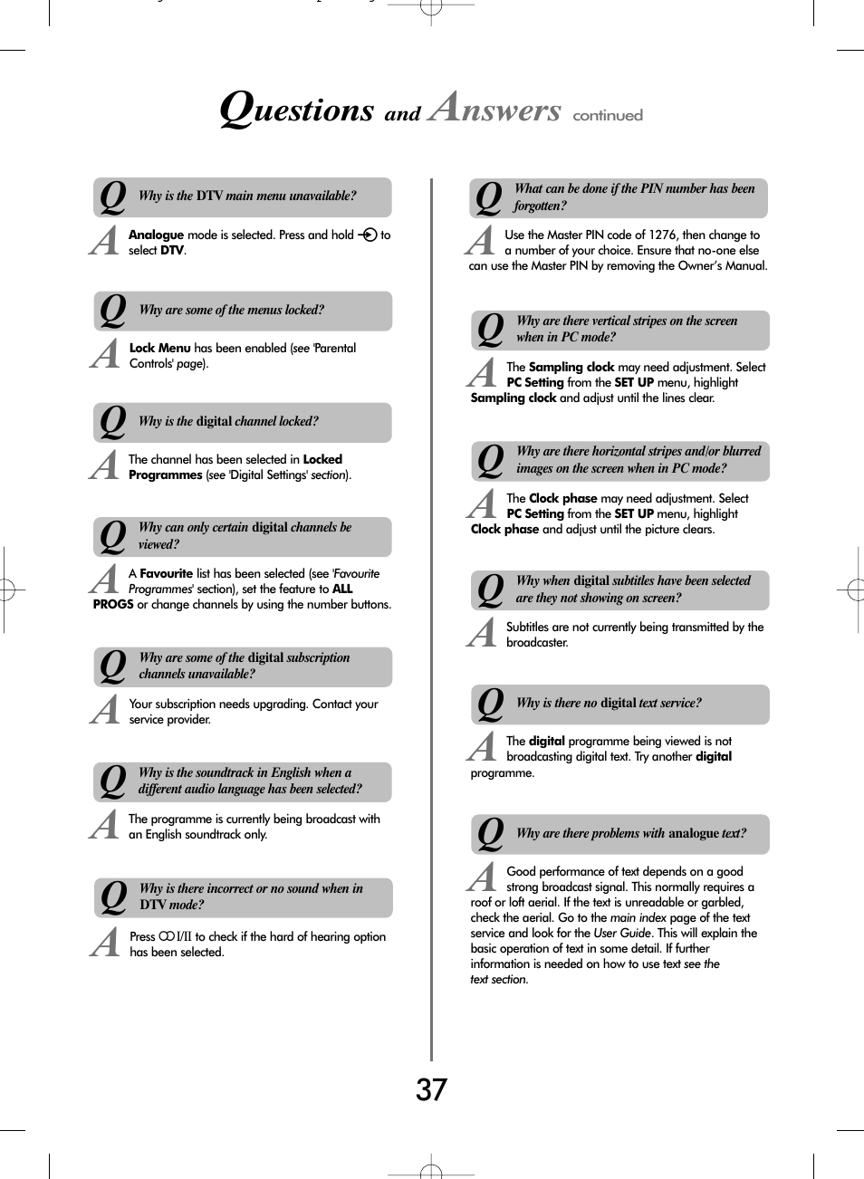 Uestions, Nswers | Toshiba WLT68 User Manual | Page 37 / 40