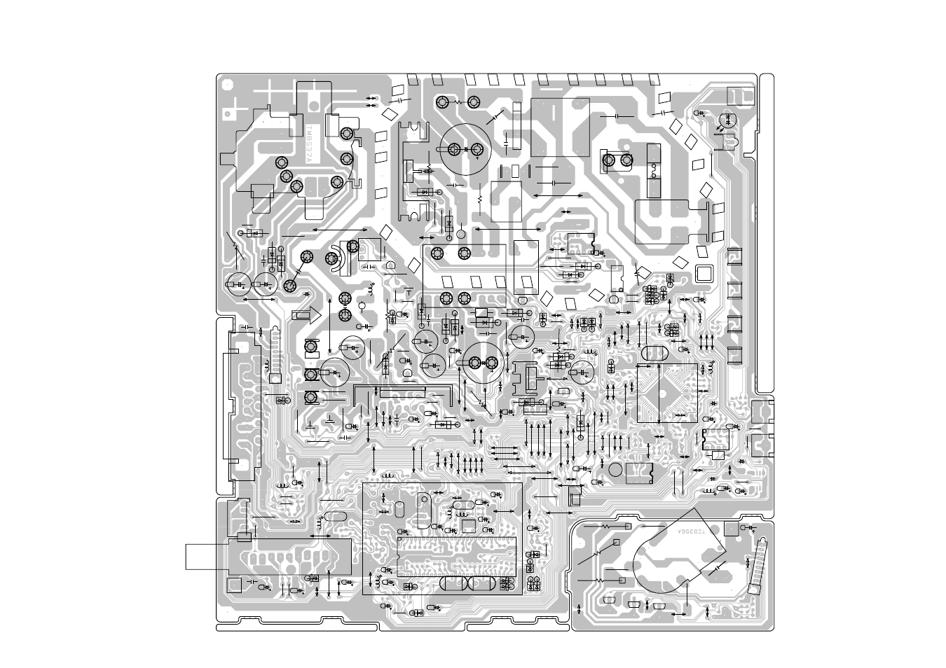 Printed circuit boards, Main/crt (inserted parts), Solder side | F-1 f-2 | Toshiba 14N21NS User Manual | Page 20 / 34