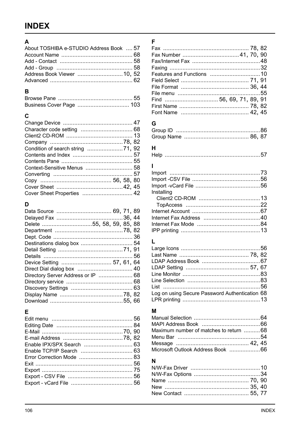 Index | Toshiba E-STUDIO 720 User Manual | Page 106 / 110