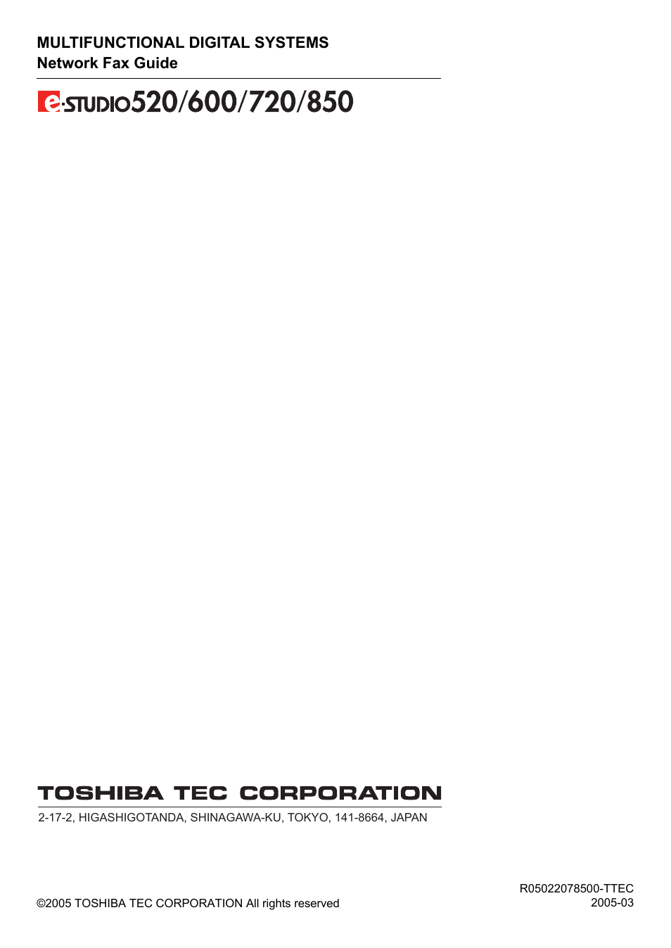 Network fax guide, Multifunctional digital systems network fax guide | Toshiba E-STUDIO 720 User Manual | Page 110 / 110