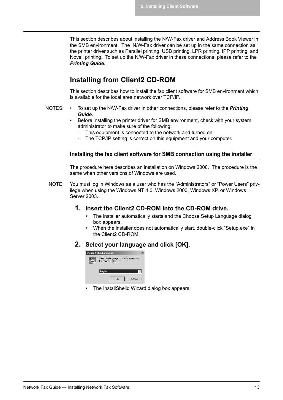 Installing from client2 cd-rom | Toshiba E-STUDIO 720 User Manual | Page 13 / 110