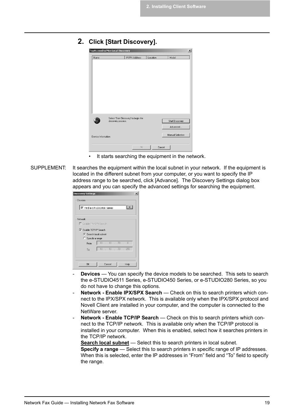 Click [start discovery | Toshiba E-STUDIO 720 User Manual | Page 19 / 110