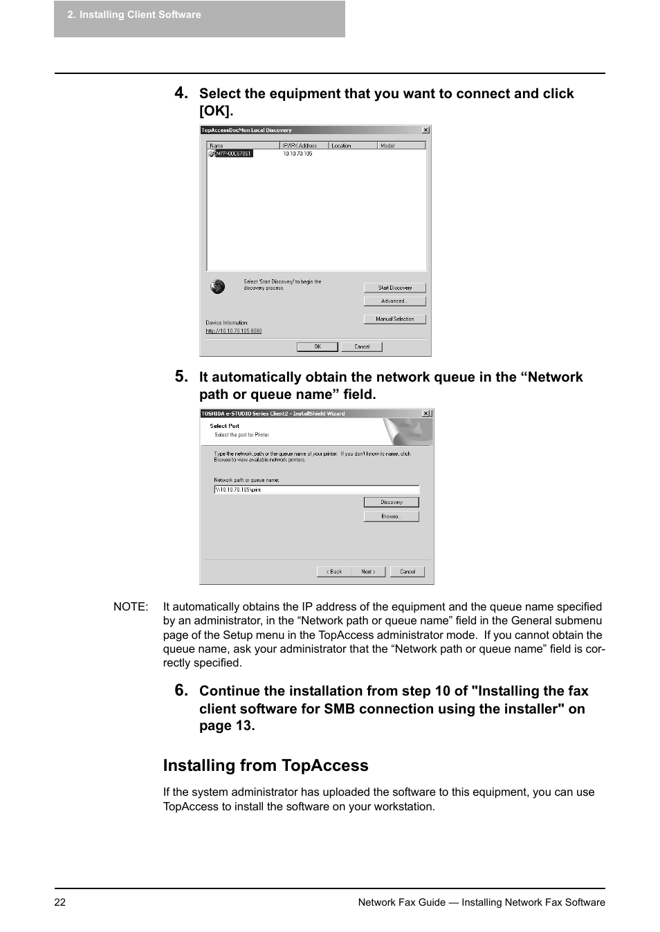 Installing from topaccess | Toshiba E-STUDIO 720 User Manual | Page 22 / 110
