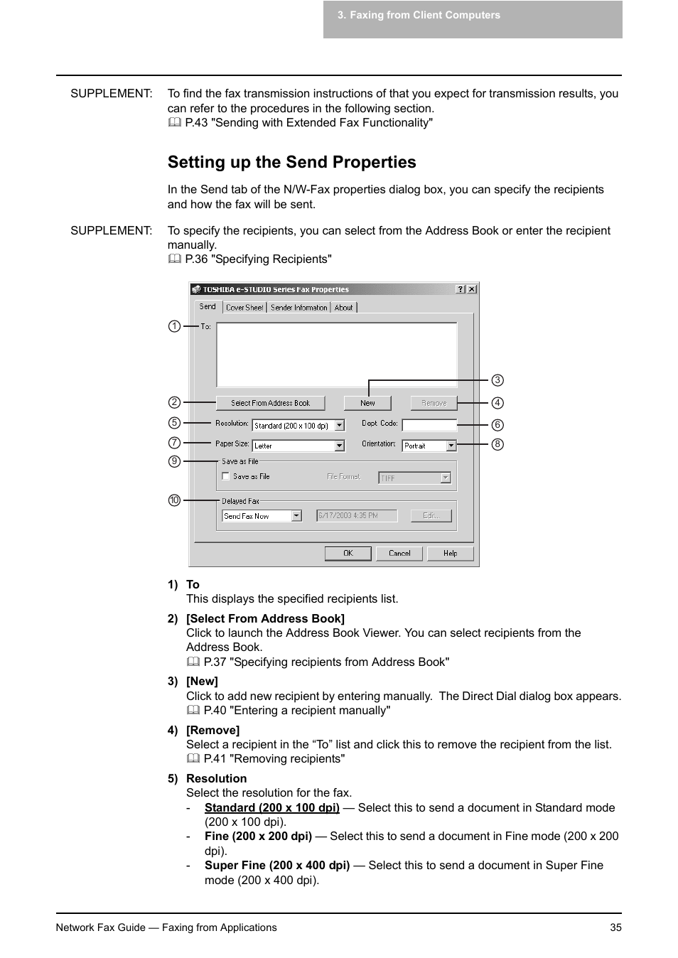 Setting up the send properties | Toshiba E-STUDIO 720 User Manual | Page 35 / 110