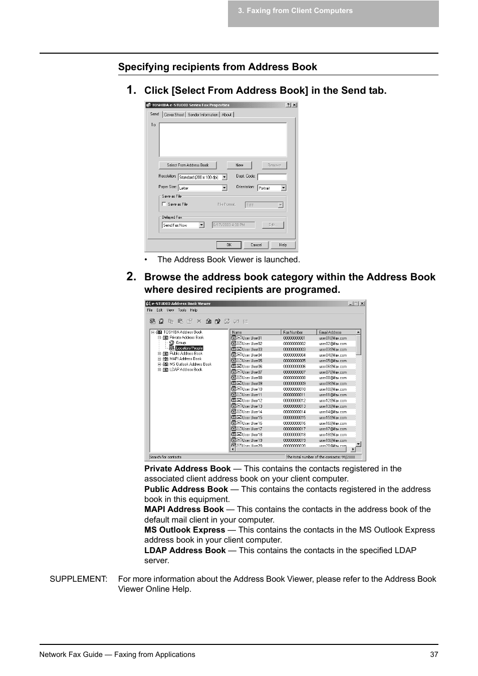 P.37 "specifying recipients from address book | Toshiba E-STUDIO 720 User Manual | Page 37 / 110