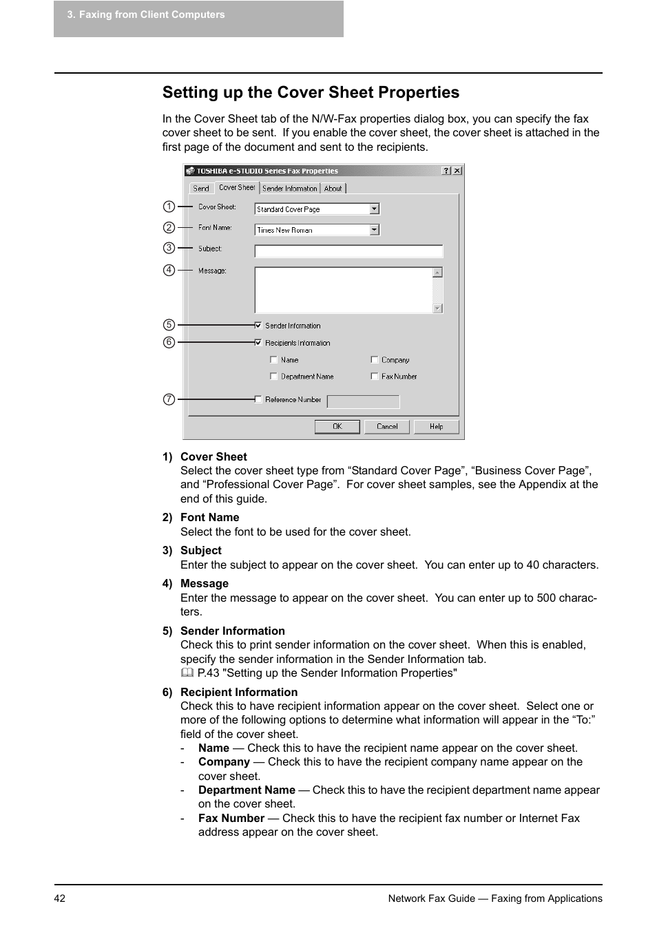 Setting up the cover sheet properties, P.42 "setting up the cover sheet properties | Toshiba E-STUDIO 720 User Manual | Page 42 / 110