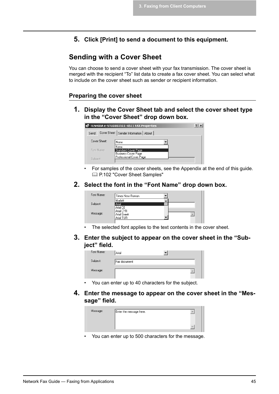 Sending with a cover sheet, P.45 "sending with a cover sheet | Toshiba E-STUDIO 720 User Manual | Page 45 / 110