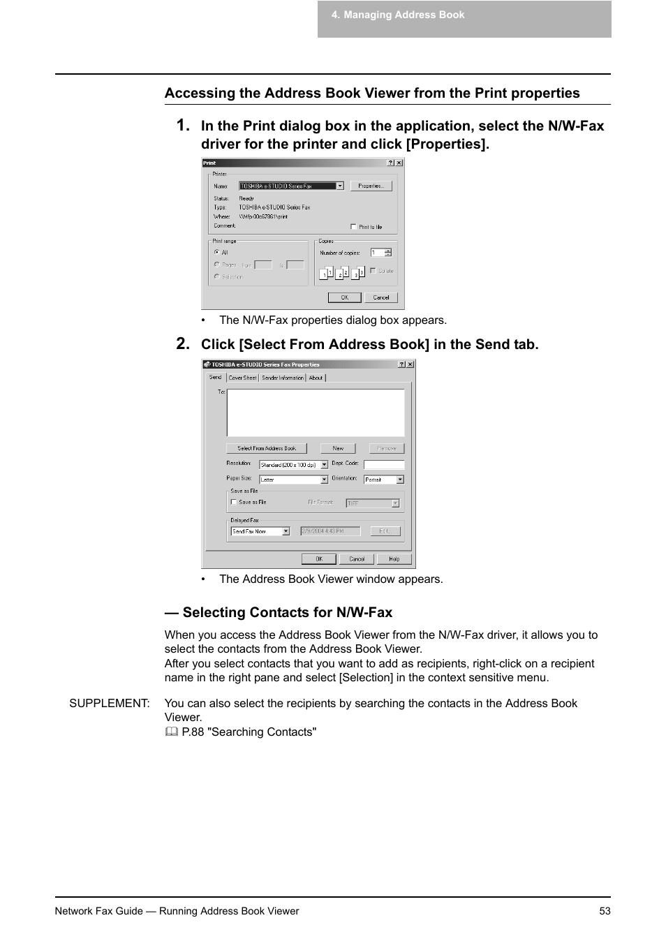 Selecting contacts for n/w-fax | Toshiba E-STUDIO 720 User Manual | Page 53 / 110