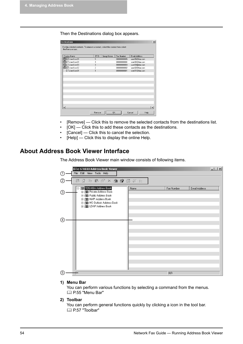 About address book viewer interface | Toshiba E-STUDIO 720 User Manual | Page 54 / 110