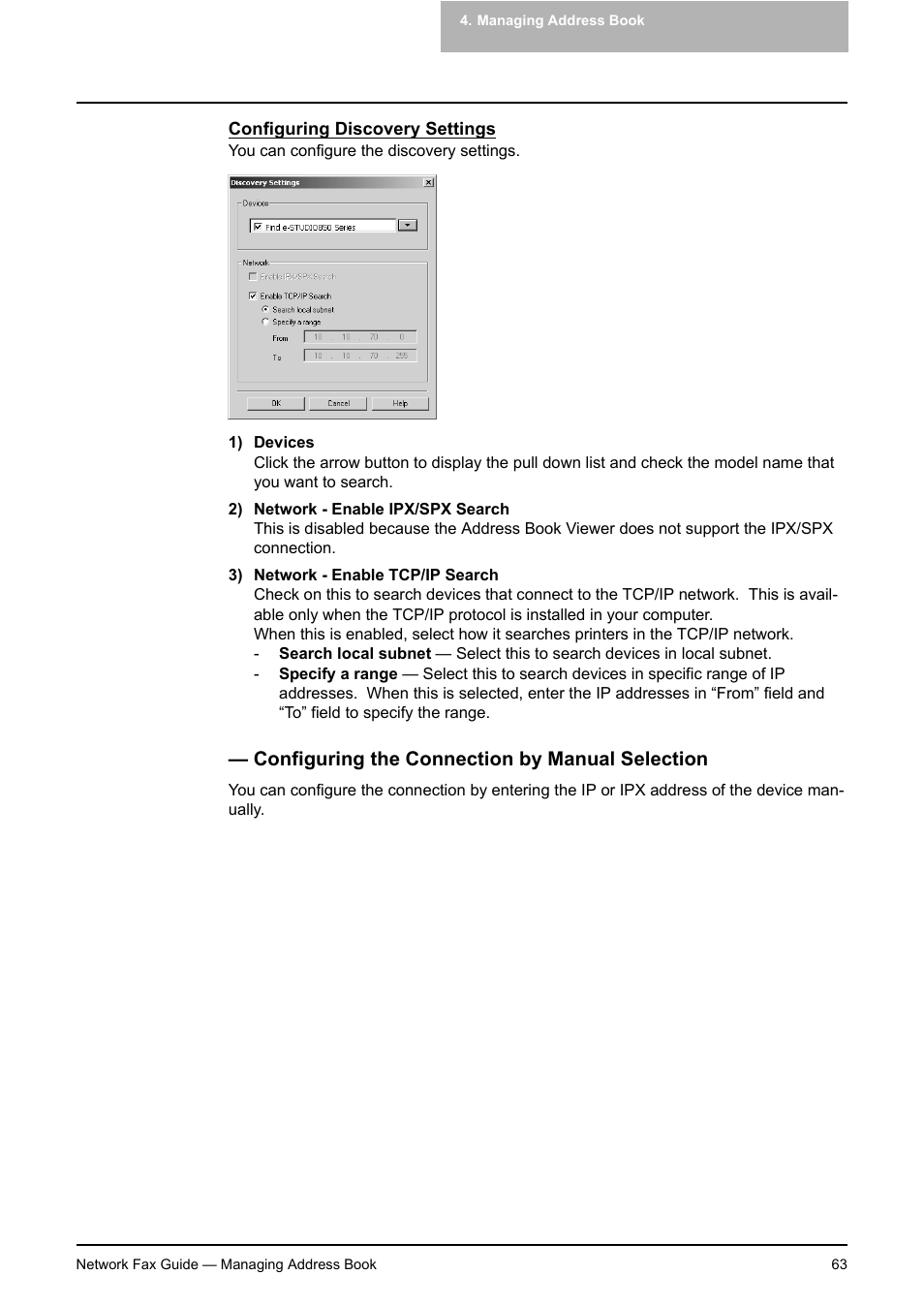 Configuring the connection by manual selection | Toshiba E-STUDIO 720 User Manual | Page 63 / 110