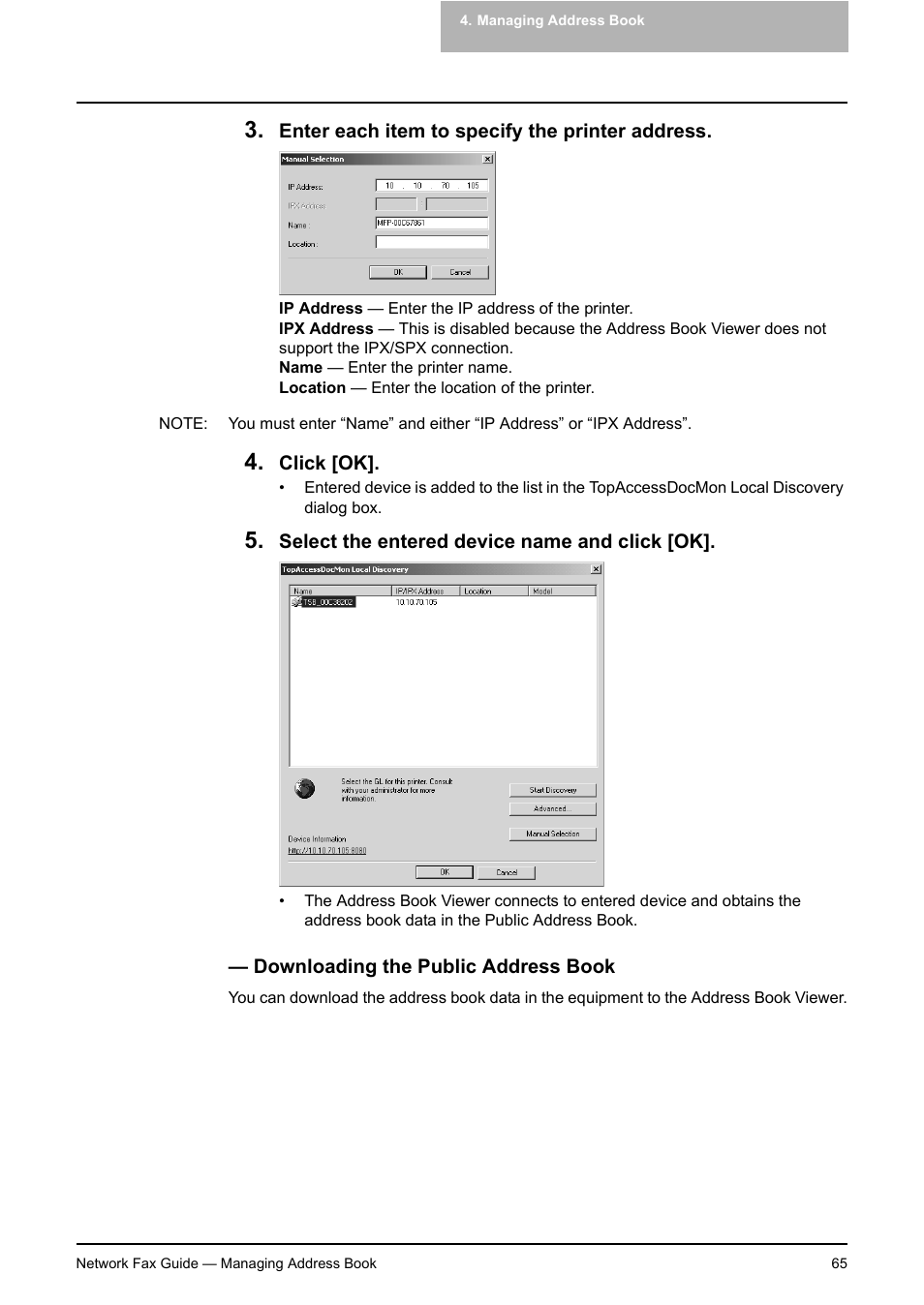 Downloading the public address book, P.65 "downloading the public address book | Toshiba E-STUDIO 720 User Manual | Page 65 / 110