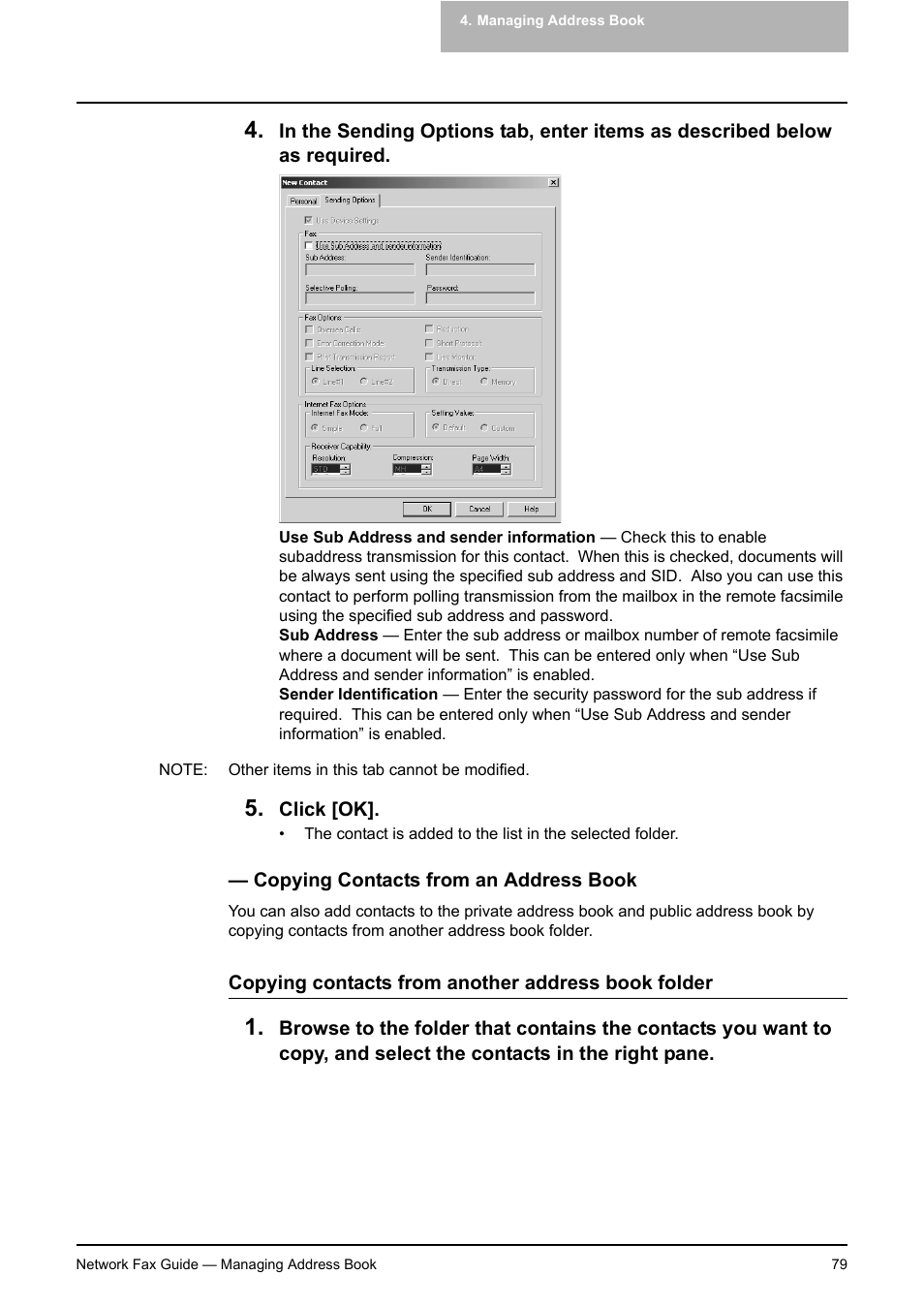 Copying contacts from an address book, P.79 "copying contacts from an address book | Toshiba E-STUDIO 720 User Manual | Page 79 / 110