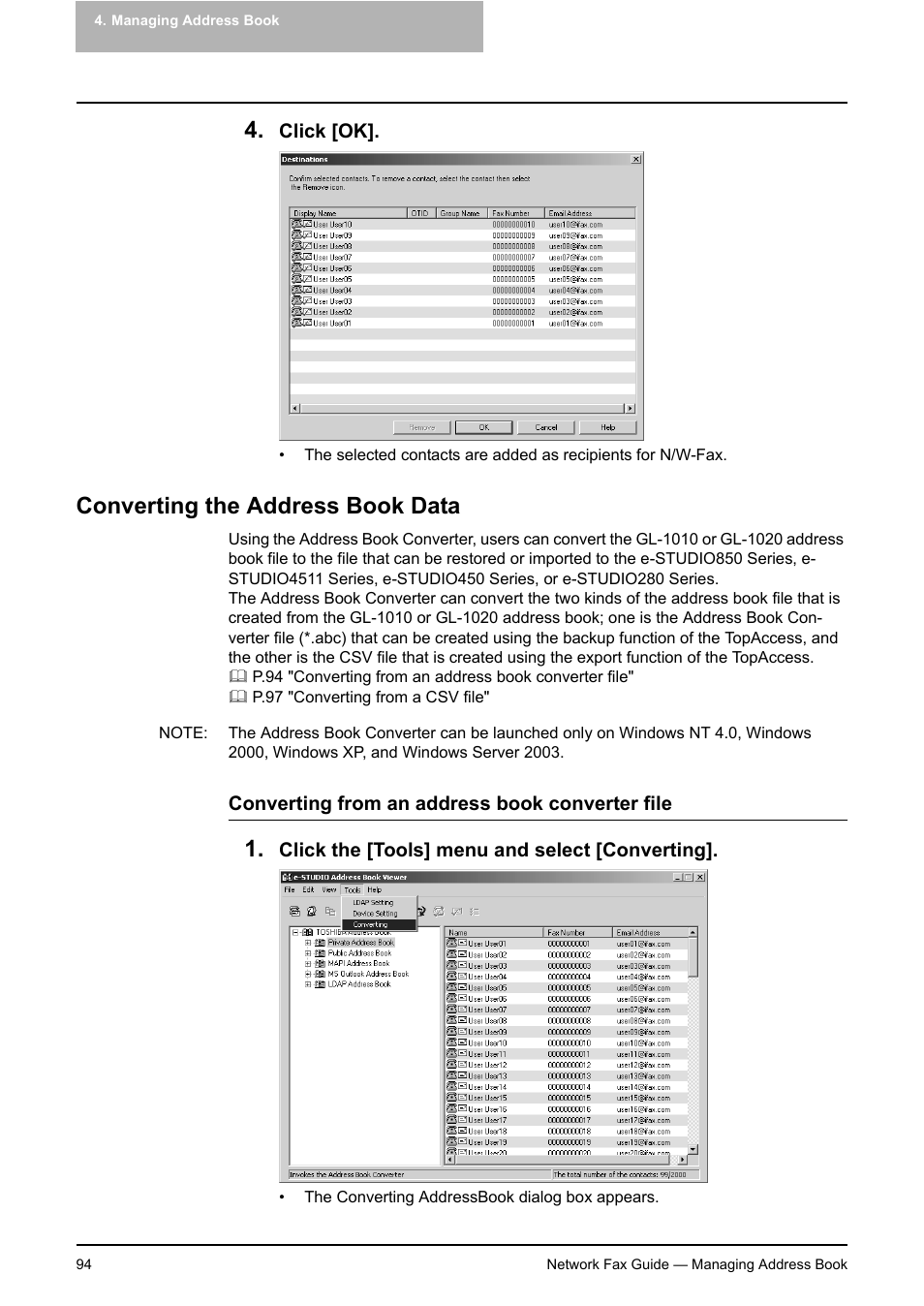 Converting the address book data | Toshiba E-STUDIO 720 User Manual | Page 94 / 110