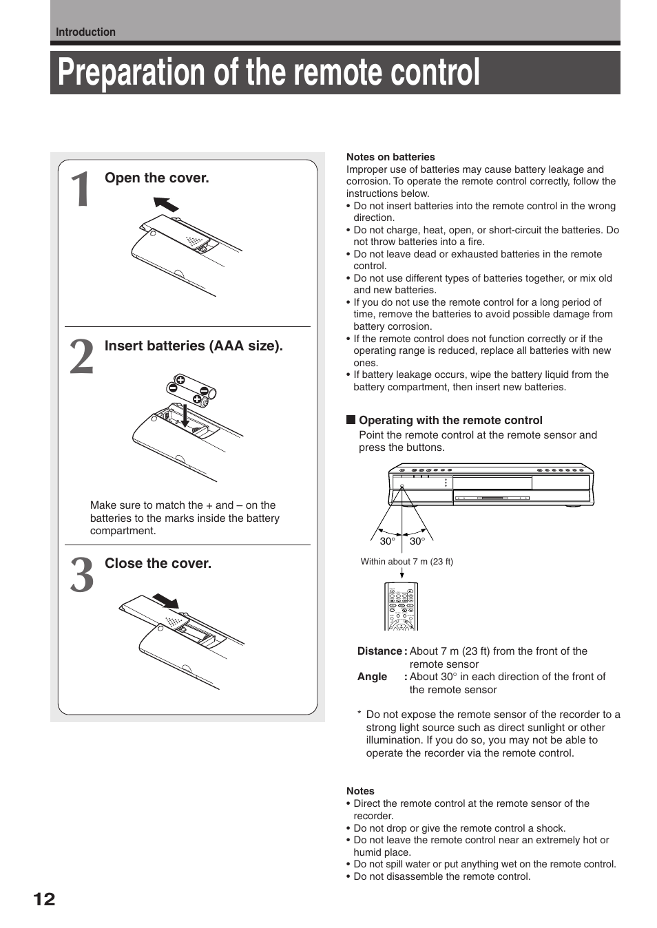 Preparation of the remote control | Toshiba RD-XS32SC User Manual | Page 12 / 56