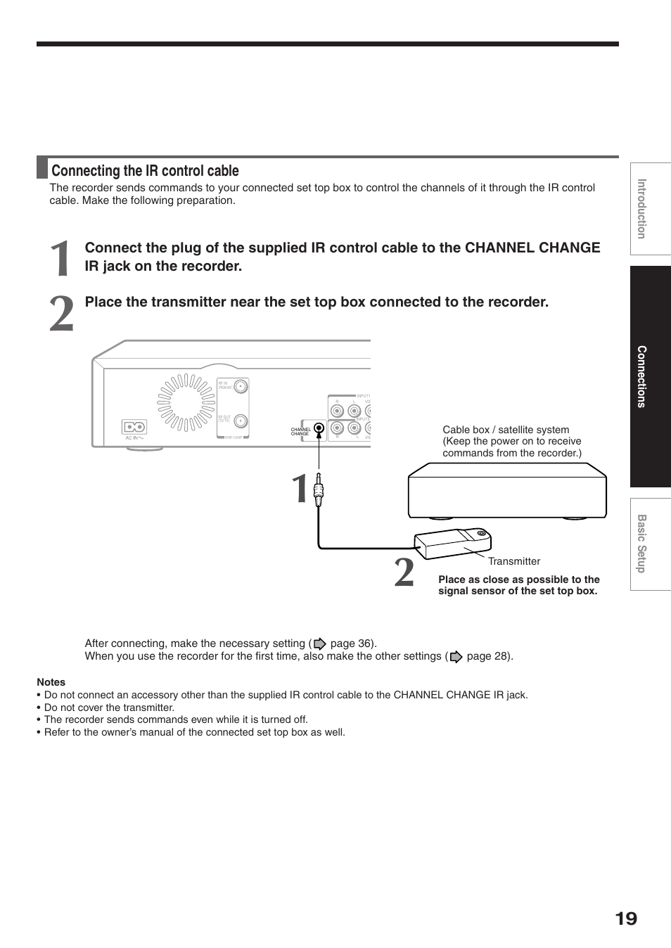 Connecting the ir control cable | Toshiba RD-XS32SC User Manual | Page 19 / 56