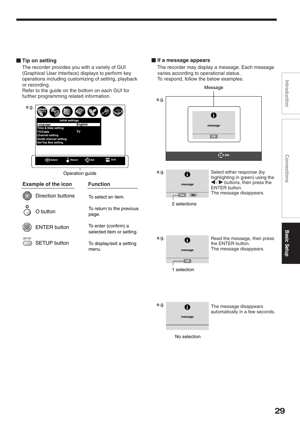 If a message appears, Function example of the icon | Toshiba RD-XS32SC User Manual | Page 29 / 56