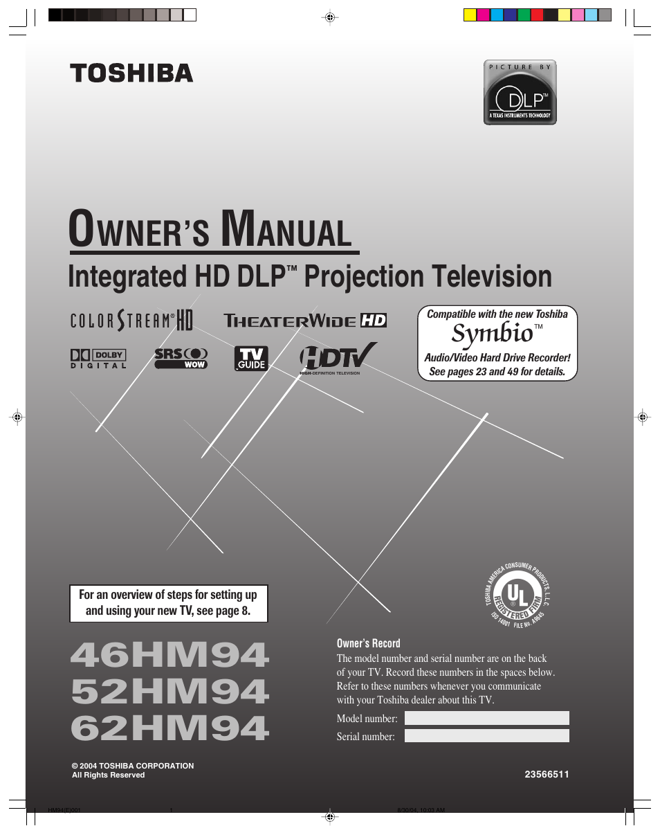 Toshiba 46HM94 User Manual | 108 pages
