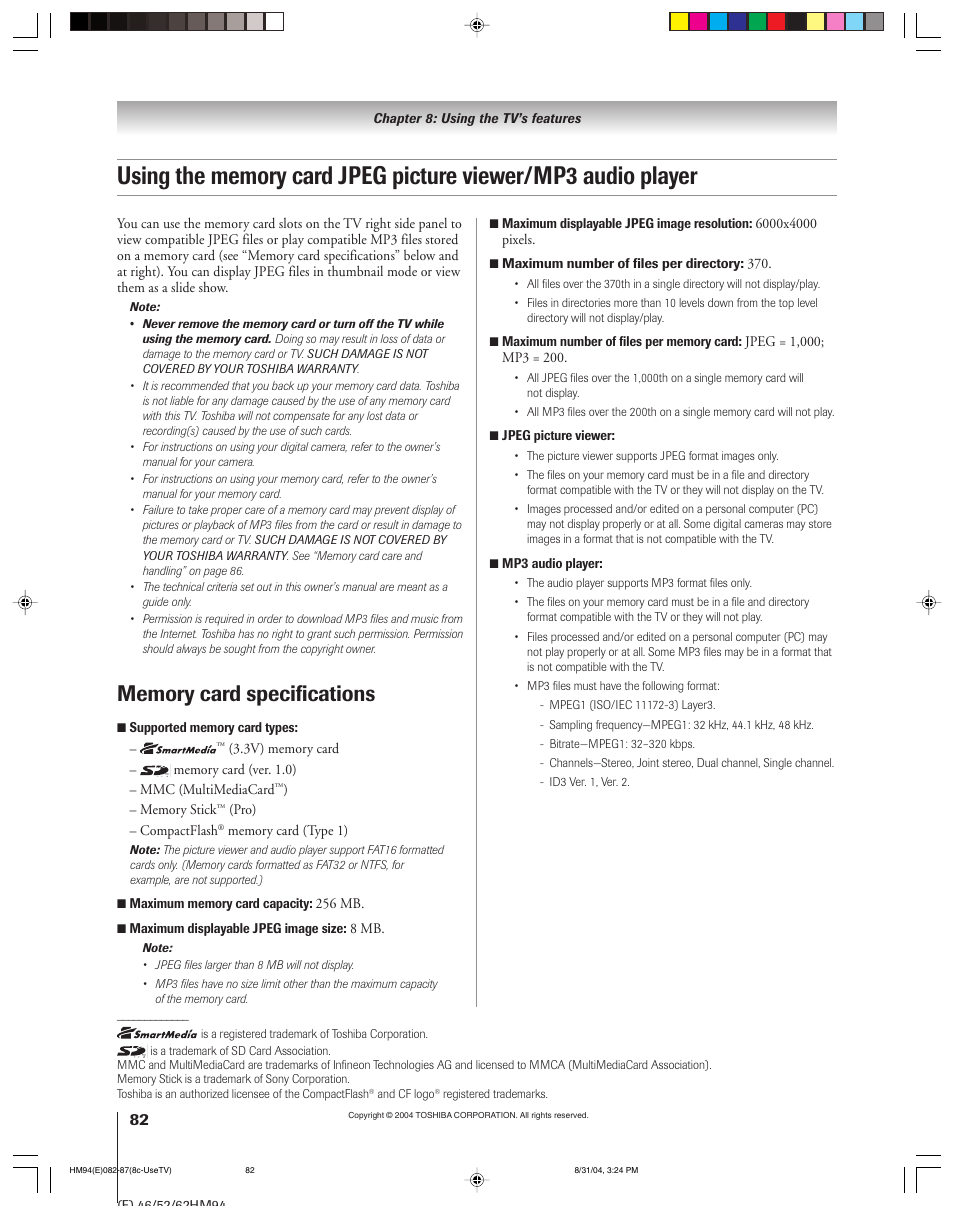 Toshiba 46HM94 User Manual | Page 82 / 108