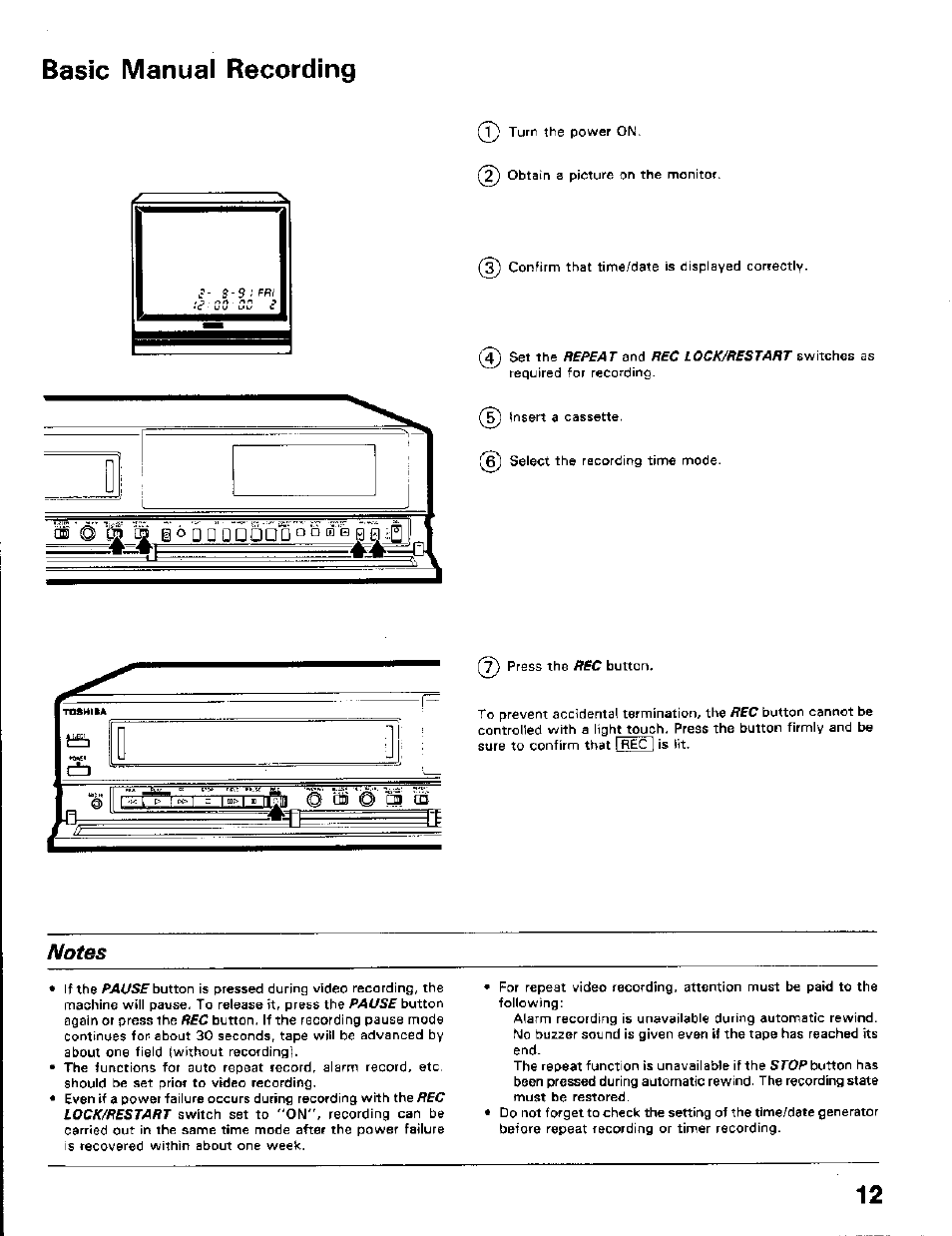 Basic manual recording | Toshiba KV-5124A User Manual | Page 13 / 19