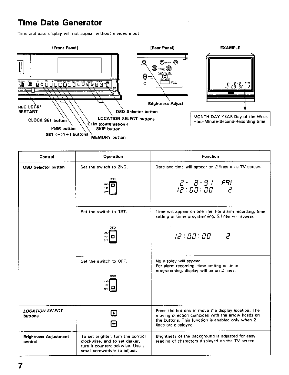 Time date generator, E- 8-9 1 fri, Uu uu c | Uu c, N n * n n | Toshiba KV-5124A User Manual | Page 8 / 19