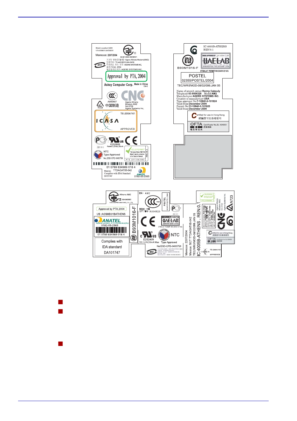 Pursuant to fcc cfr 47, part 68, One of the labels is located on the module, Vi user’s manual user’s manual | Toshiba M400 User Manual | Page 6 / 298