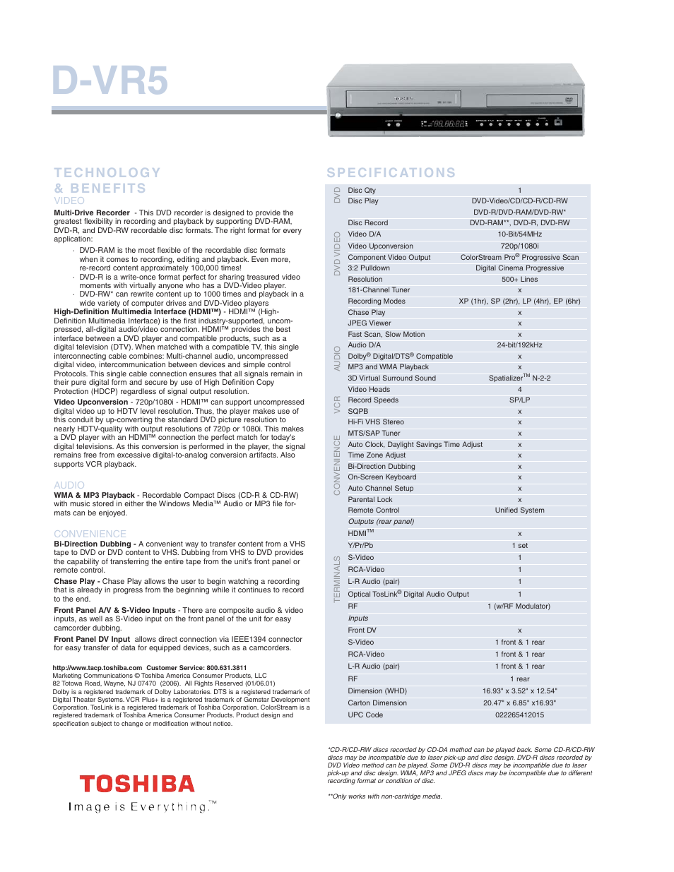 D-vr5, Video, Audio | Convenience | Toshiba D-VR5 User Manual | Page 2 / 2