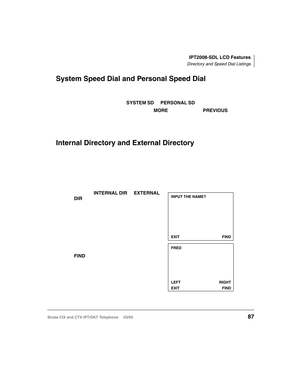 System speed dial and personal speed dial, Internal directory and external directory | Toshiba CIX User Manual | Page 101 / 141
