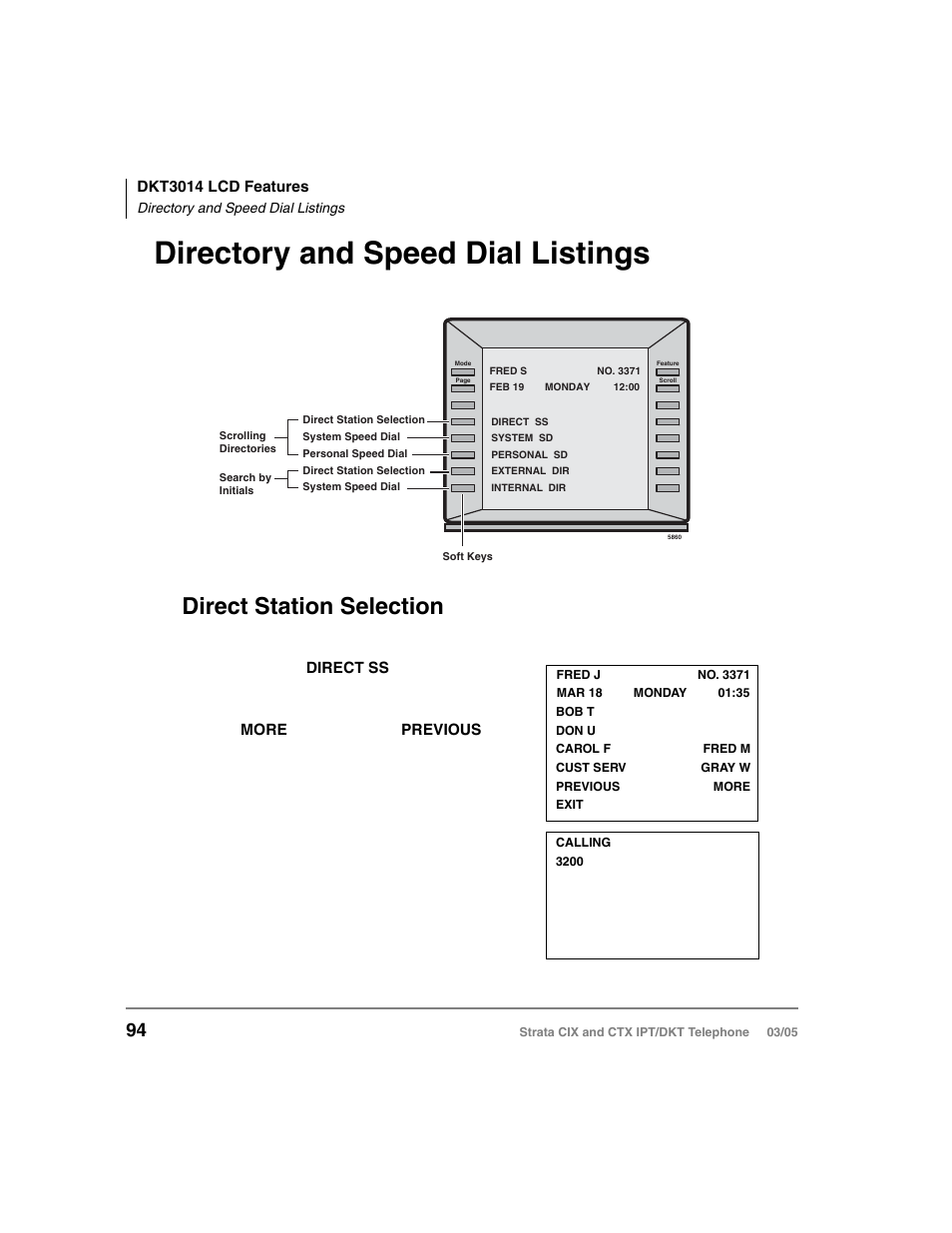 Directory and speed dial listings, Direct station selection, The directory menu (idle state) is shown below | Soft key; press | Toshiba CIX User Manual | Page 108 / 141