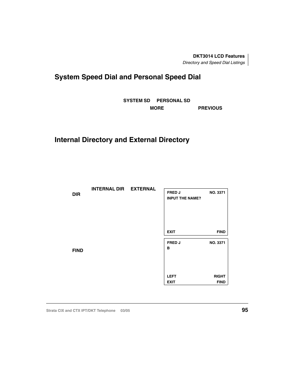 System speed dial and personal speed dial, Internal directory and external directory | Toshiba CIX User Manual | Page 109 / 141