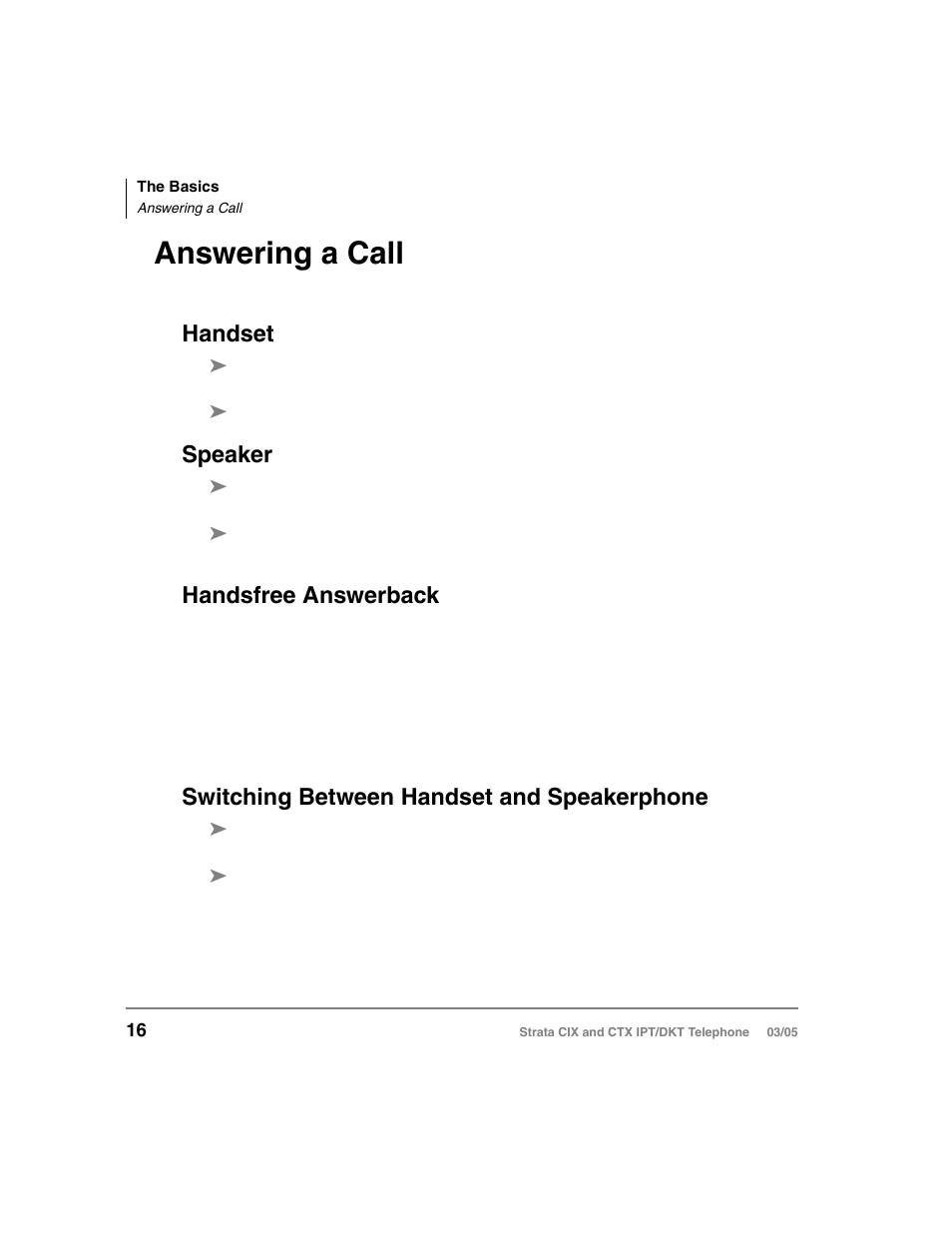 Answering a call, Handset, Speaker | Handsfree answerback, Switching between handset and speakerphone | Toshiba CIX User Manual | Page 30 / 141