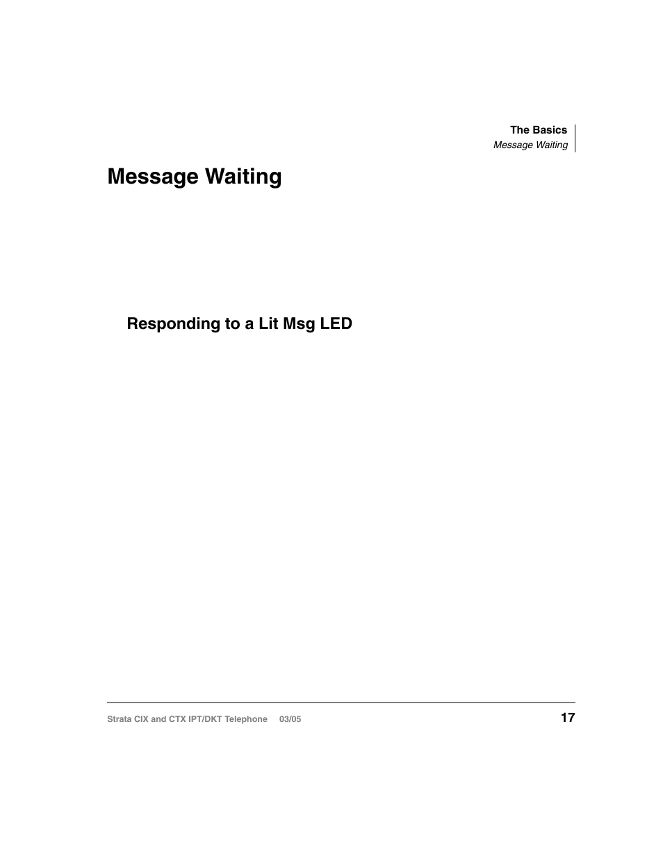 Message waiting, Responding to a lit msg led | Toshiba CIX User Manual | Page 31 / 141
