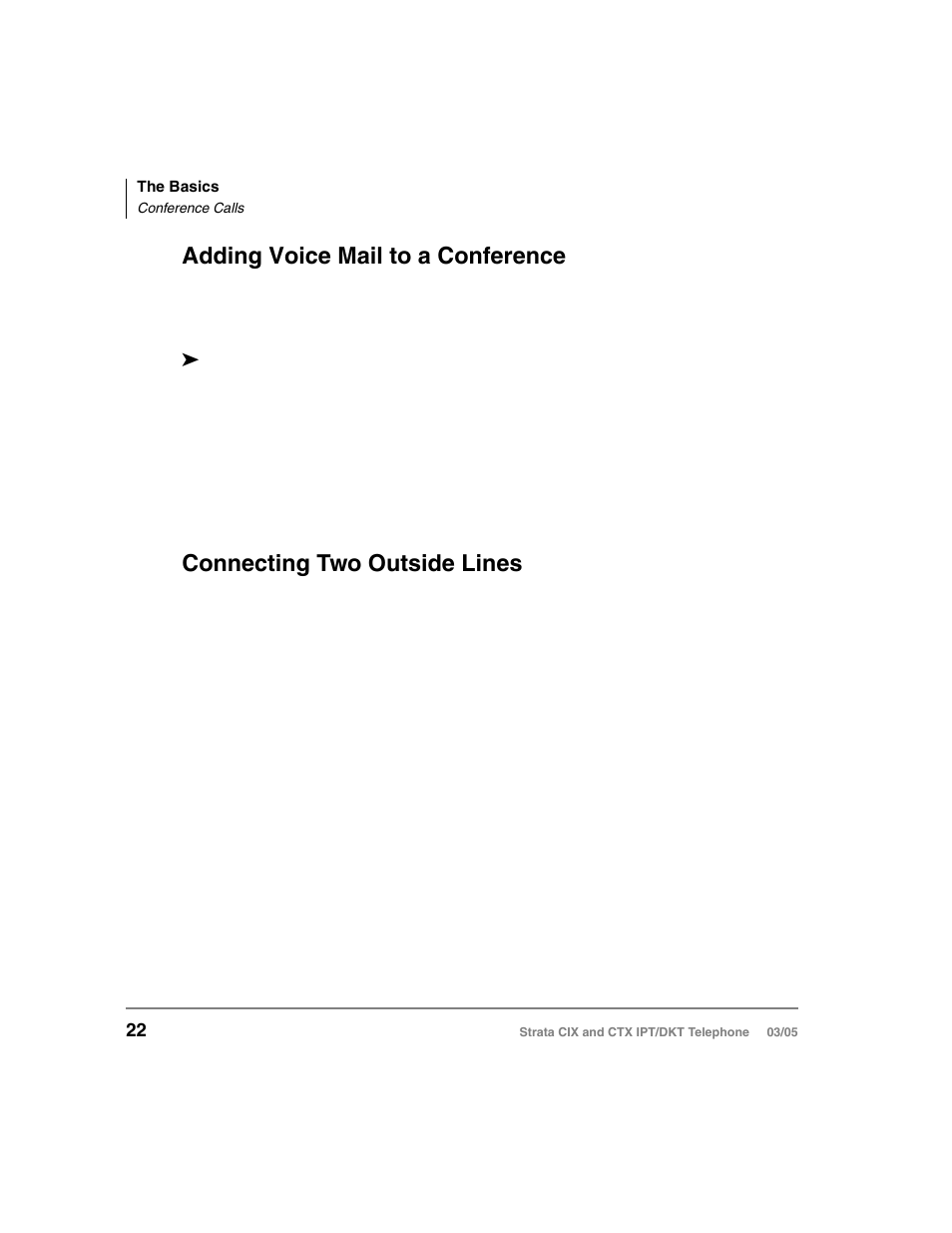 Adding voice mail to a conference, Connecting two outside lines | Toshiba CIX User Manual | Page 36 / 141