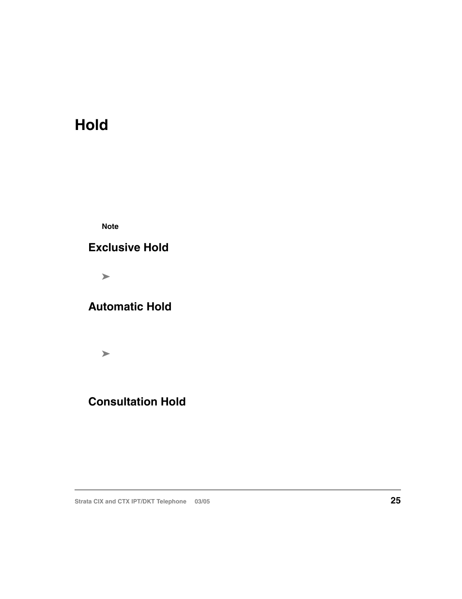Hold, Exclusive hold, Automatic hold | Consultation hold, Exclusive hold automatic hold consultation hold | Toshiba CIX User Manual | Page 39 / 141