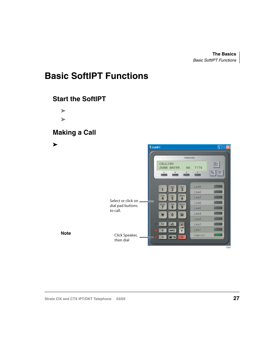 Basic softipt functions, Start the softipt, Making a call | Start the softipt making a call | Toshiba CIX User Manual | Page 41 / 141