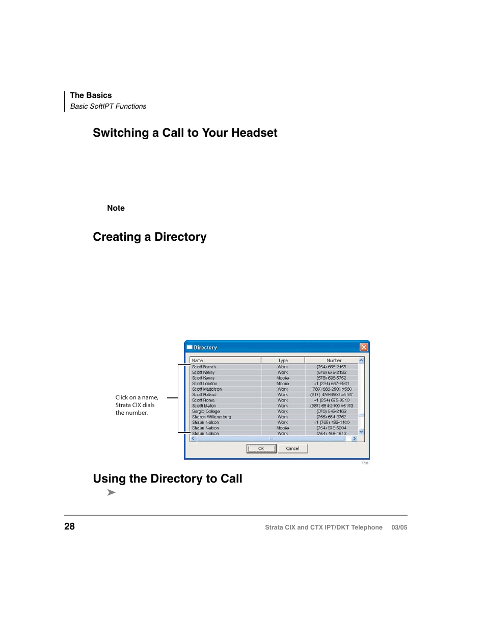 Switching a call to your headset, Creating a directory, Using the directory to call | Toshiba CIX User Manual | Page 42 / 141