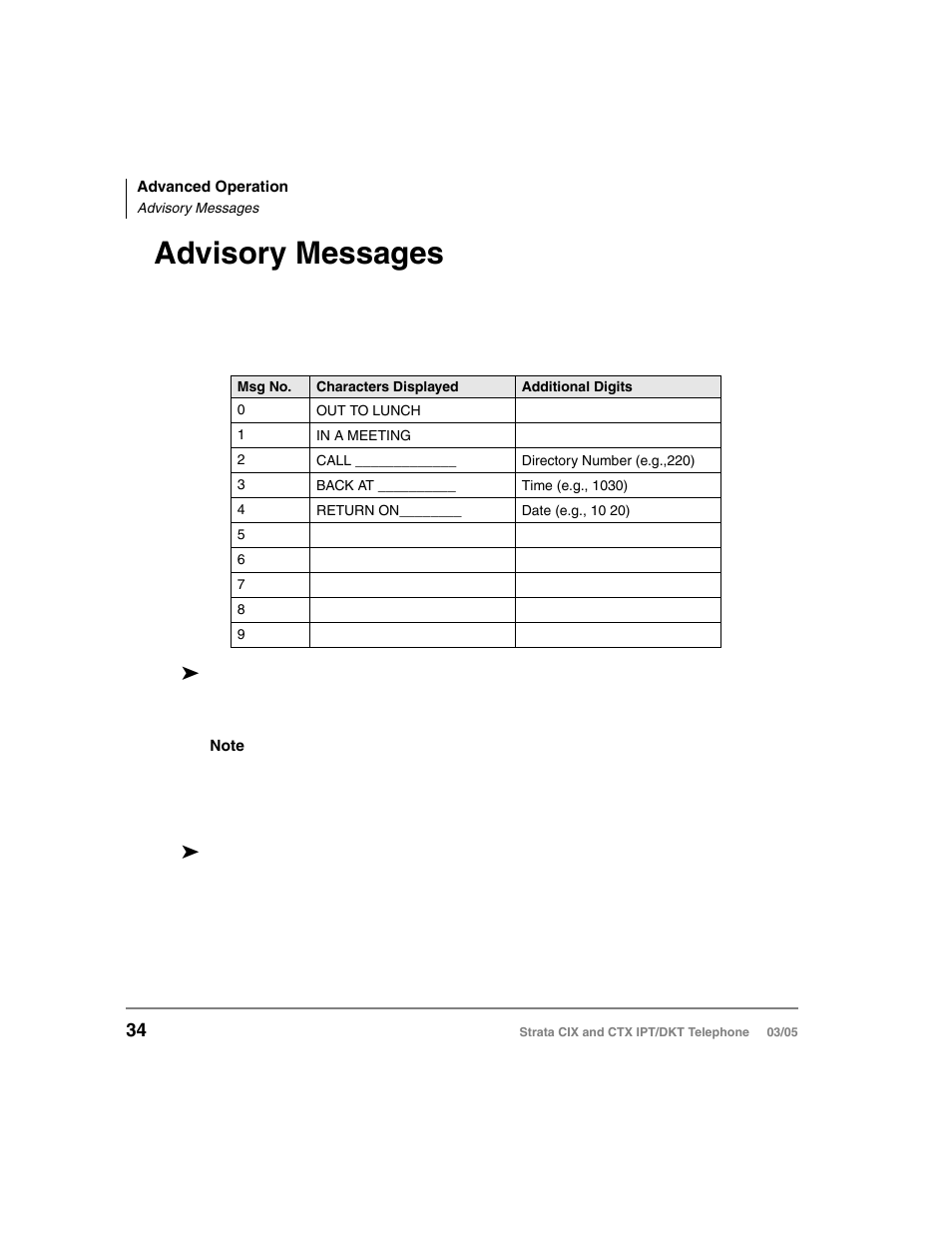 Advisory messages | Toshiba CIX User Manual | Page 48 / 141