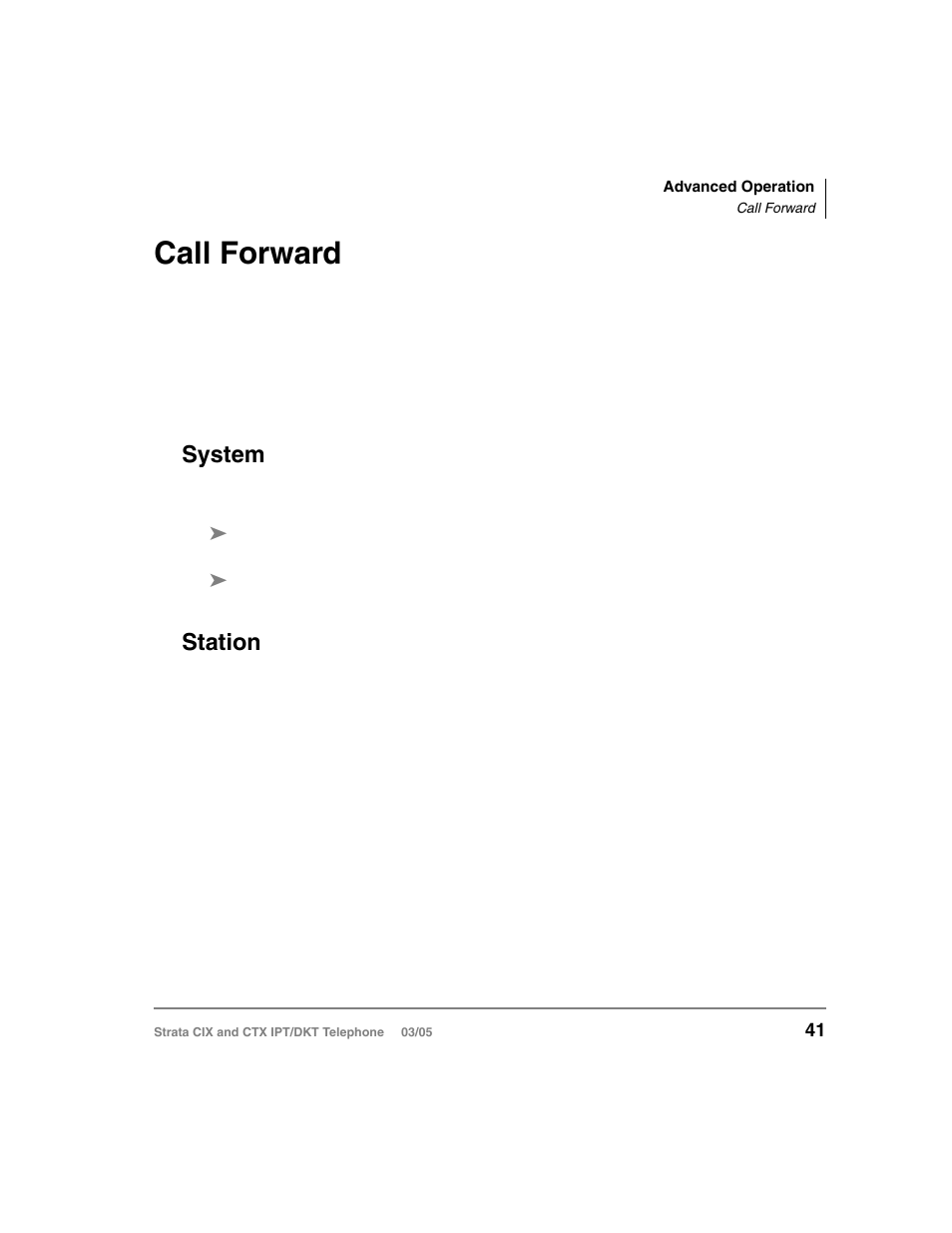 Call forward, System, Station | System station | Toshiba CIX User Manual | Page 55 / 141