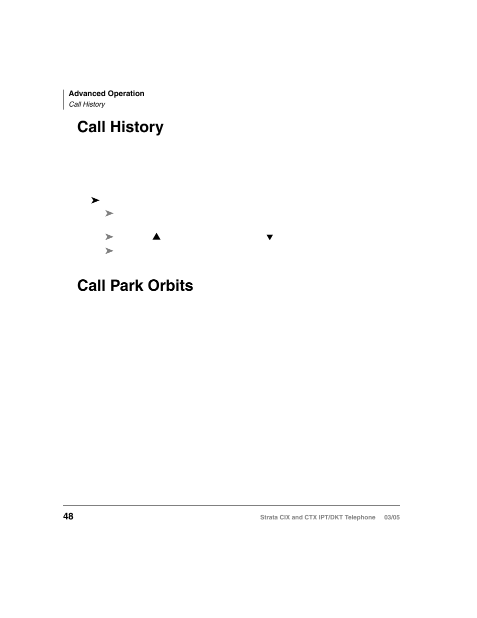 Call history, Call park orbits, Call history call park orbits | Toshiba CIX User Manual | Page 62 / 141