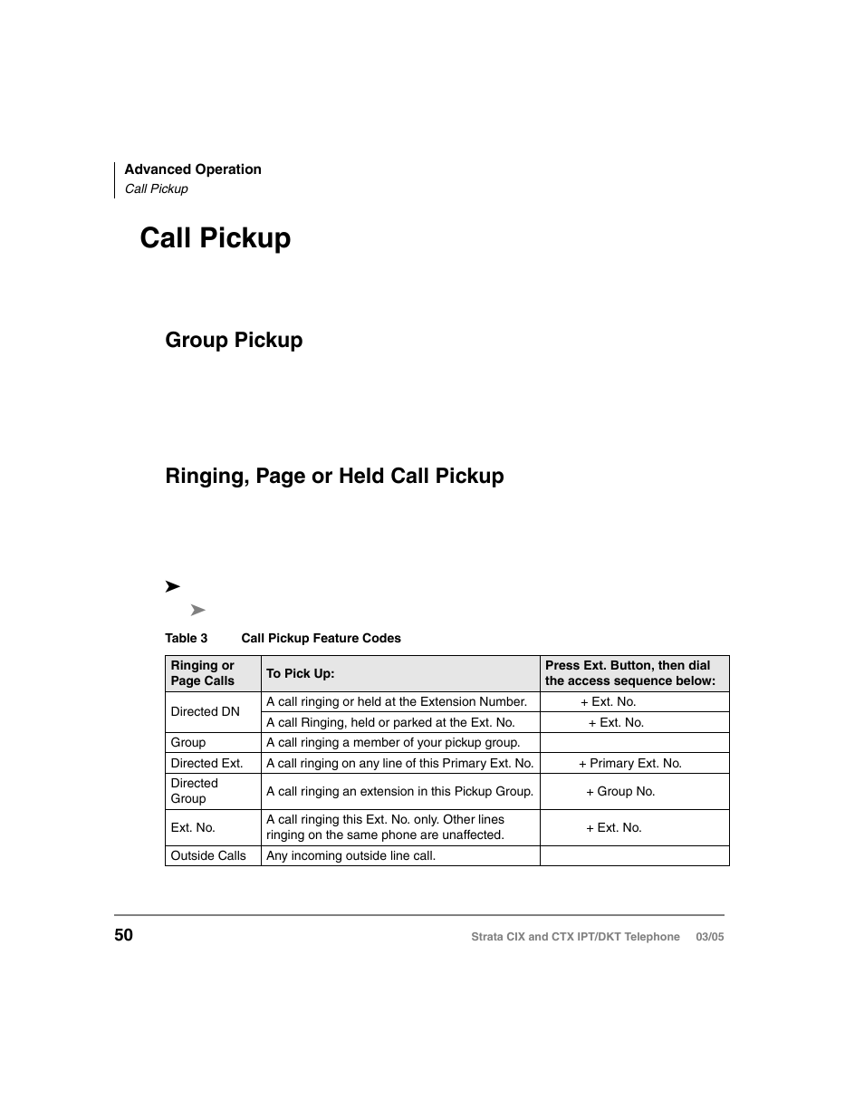 Call pickup, Group pickup, Ringing, page or held call pickup | Toshiba CIX User Manual | Page 64 / 141
