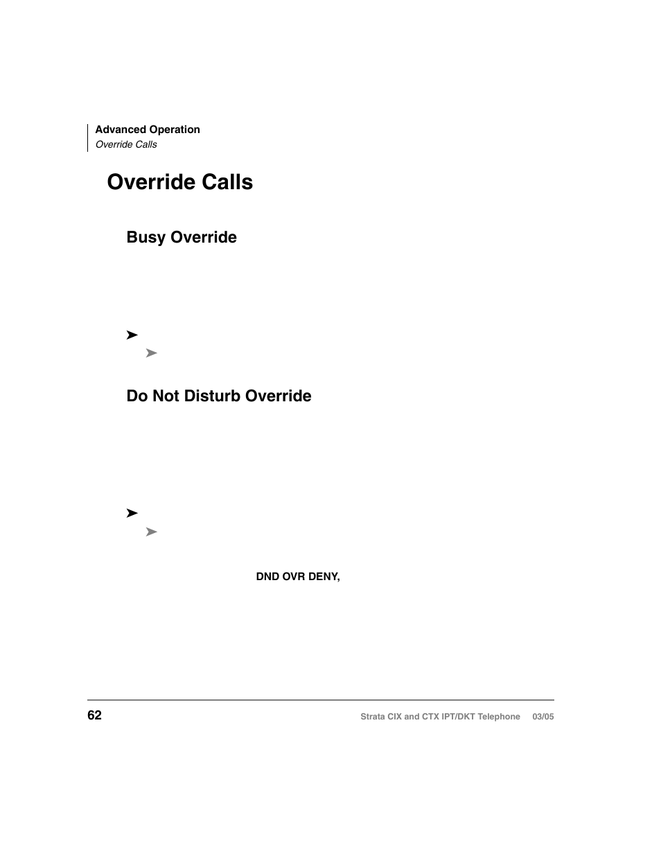 Override calls, Busy override, Do not disturb override | Busy override do not disturb override | Toshiba CIX User Manual | Page 76 / 141