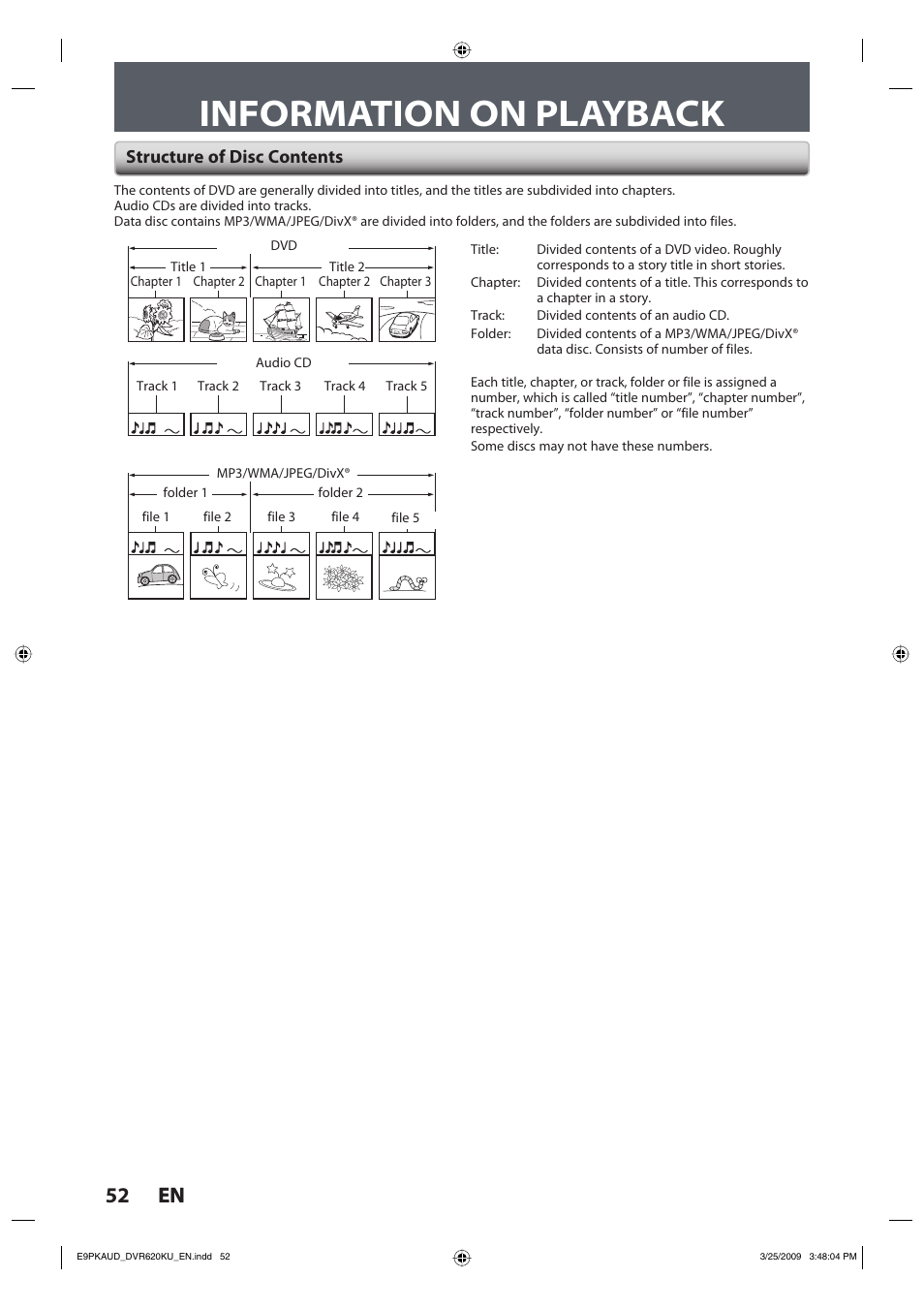 Information on playback, 52 en 52 en, Structure of disc contents | Toshiba DVR620KU User Manual | Page 52 / 113